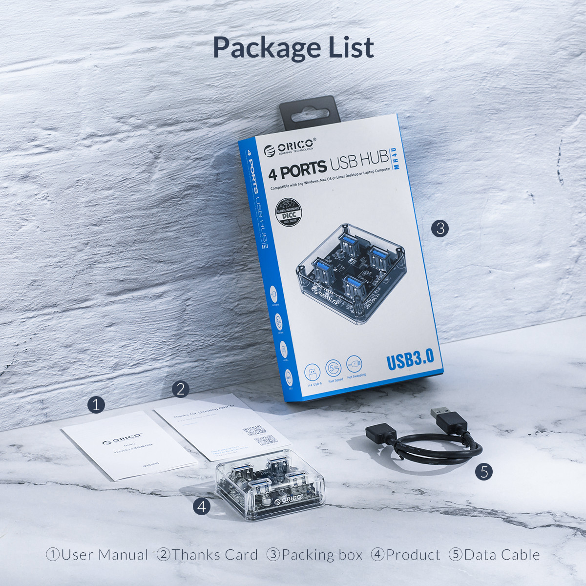 ORICO 4-Port Transparent Compact Hub